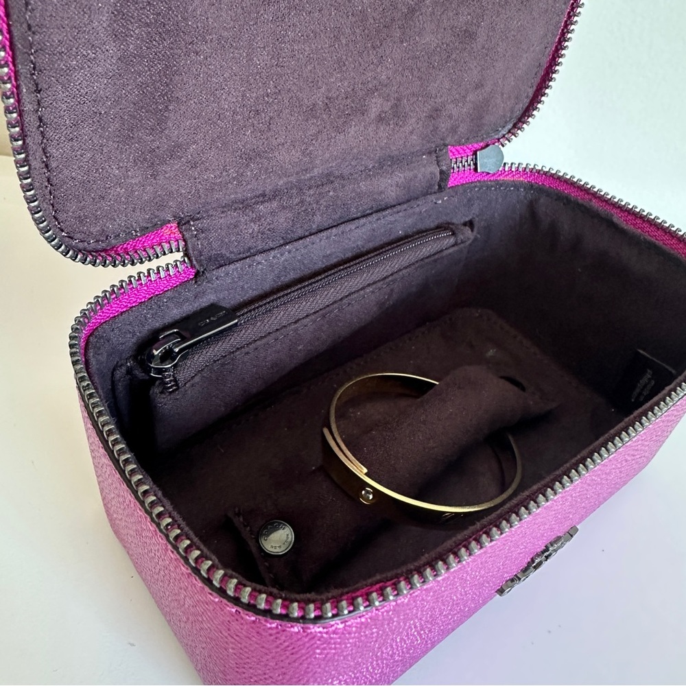 Coach Vanity Case Handled Zip Jewelry Travel Box Metallic Pink - Picture 11 of 16